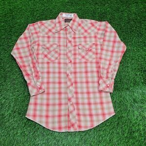 Vintage 70s Champion Western Hippie Shirt Small 19x30 Plaid